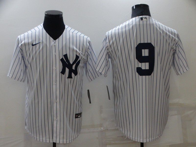 Men New York Yankees 9 No Name White Strip Game 2022 Nike MLB Jersey
